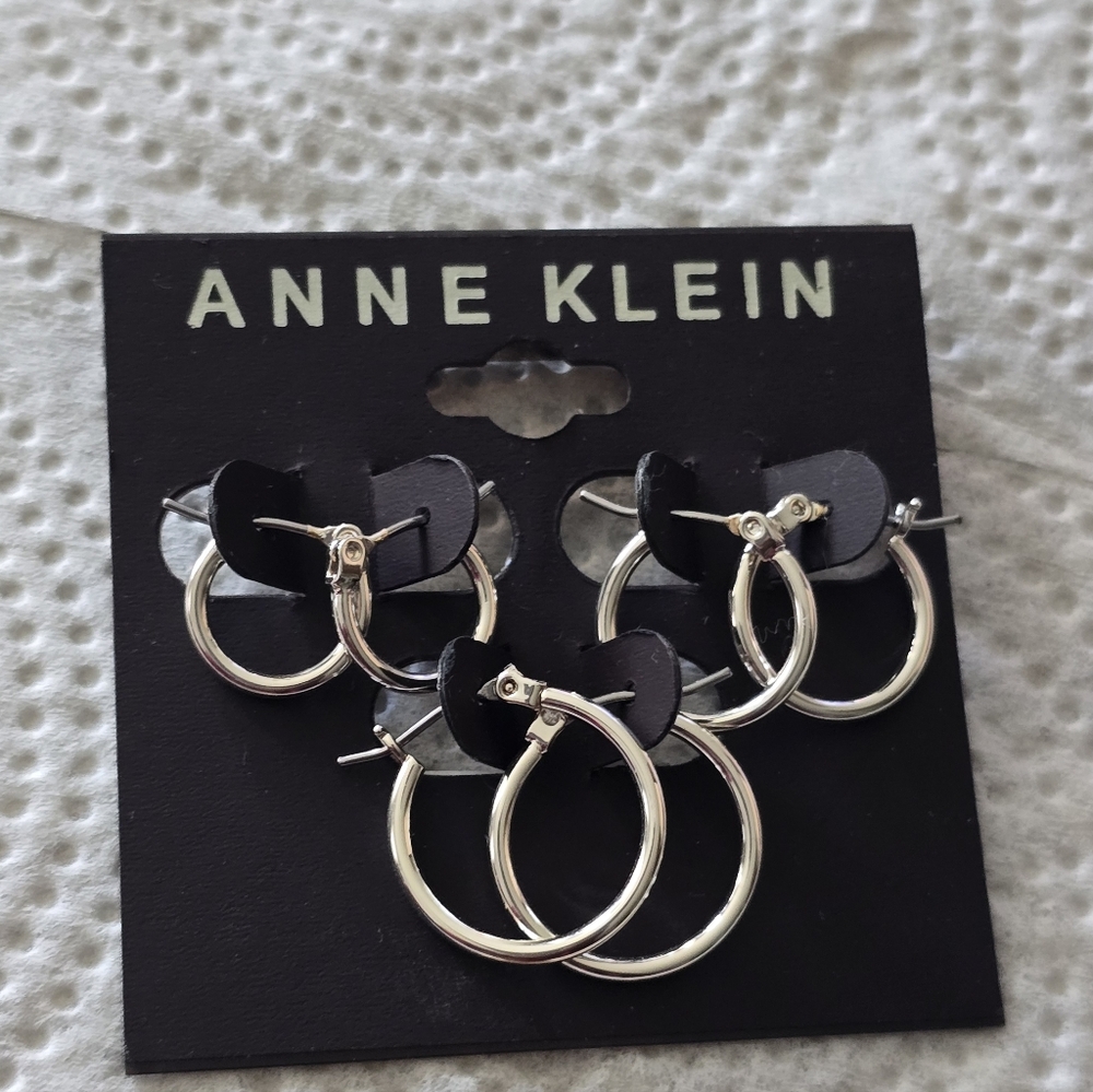 Anne Klein Silver Hoop Earrings Set Women New